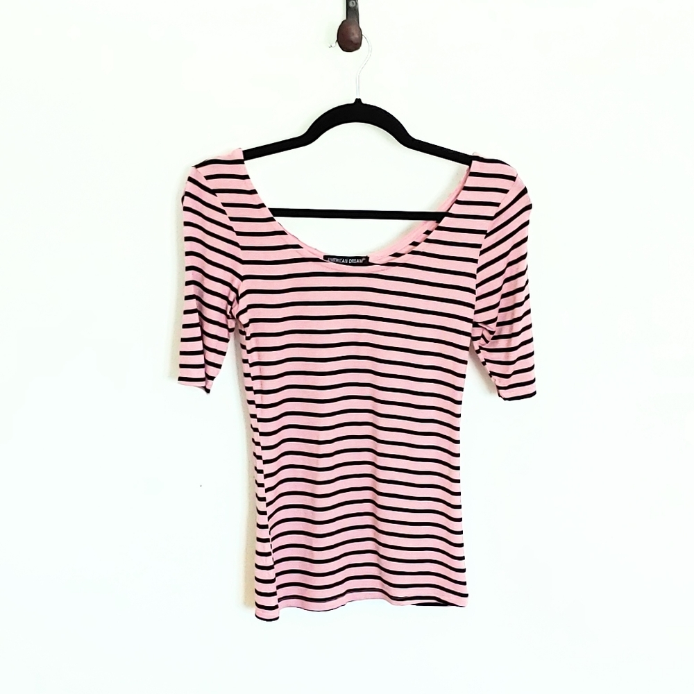 NWOT Scoop Neck Tee Pink Stripes Small Women's